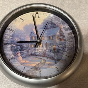 Thomas Kinkade Silver Winter Scene Wall Clock